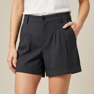 Walter Business Casual Gray Pinstripe Cuffed Pleated Trouser Shorts 12